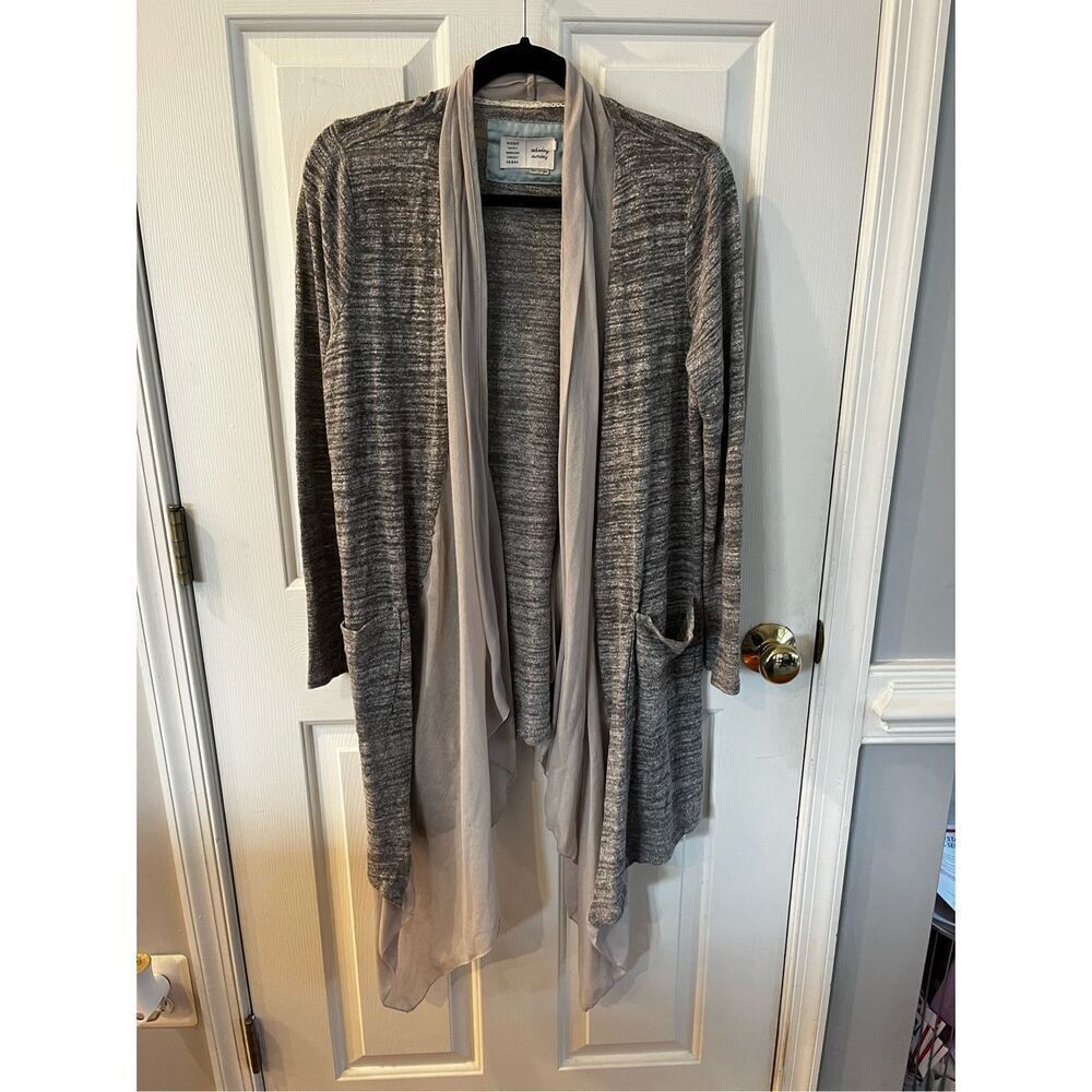 Anthropologie Saturday Sunday Gray Space Dye Tan Waterfall Cardigan sz M EUC